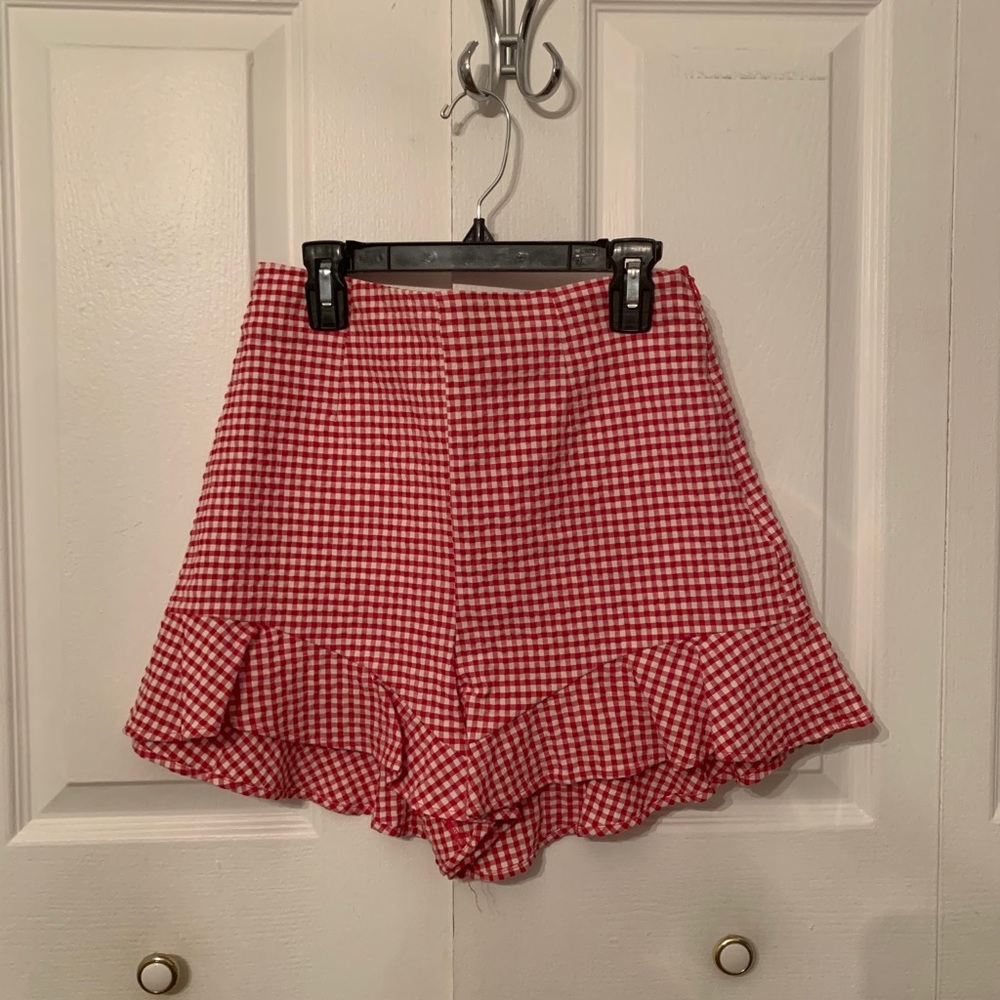 Zara Basic Red and White Plaid Shorts